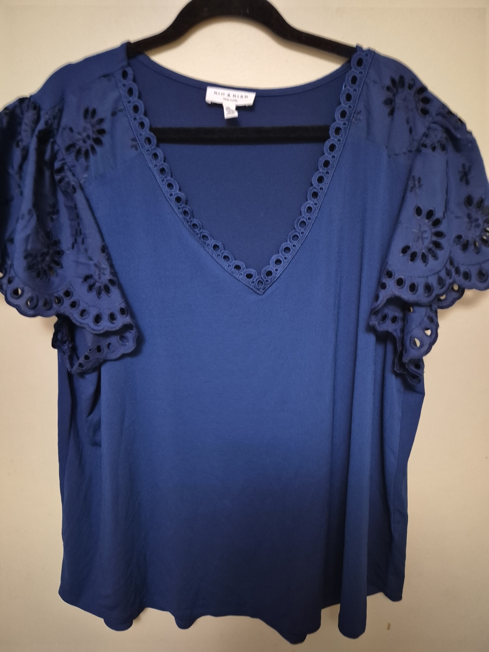 Ric+Ariane Royal Blue V-Neck Eyelet Sleeve Blouse